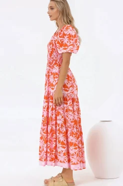 Karrigan Maxi Dress - Elasticated Bodice Short Billow Sleeve Dress in Jillia Print><noscript><img width=