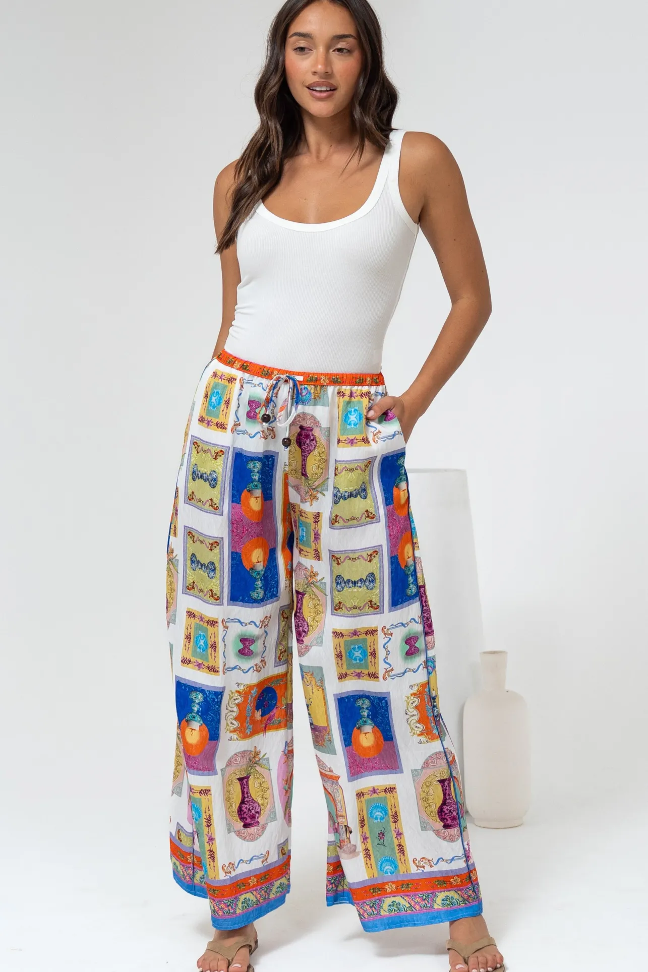 Keo Pants - High Waisted Wide Leg Pants in Marta Print>Salty Crush Outlet