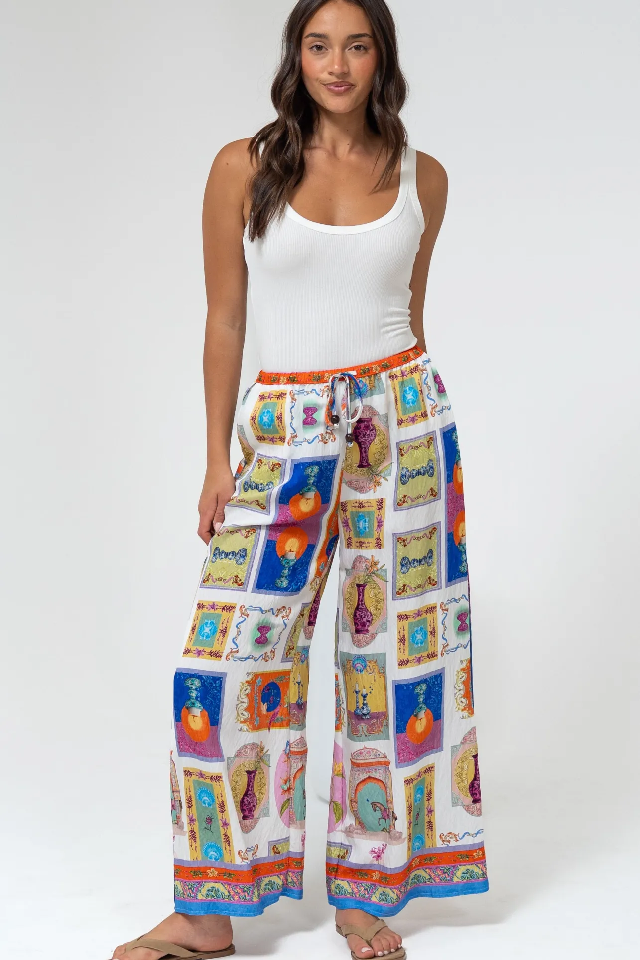Keo Pants - High Waisted Wide Leg Pants in Marta Print>Salty Crush Outlet