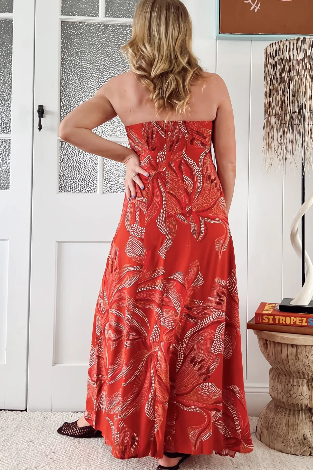Kingsley Maxi Dress - Strapless A Line Maxi Dress in Hibiscus Print>Jaase Sale