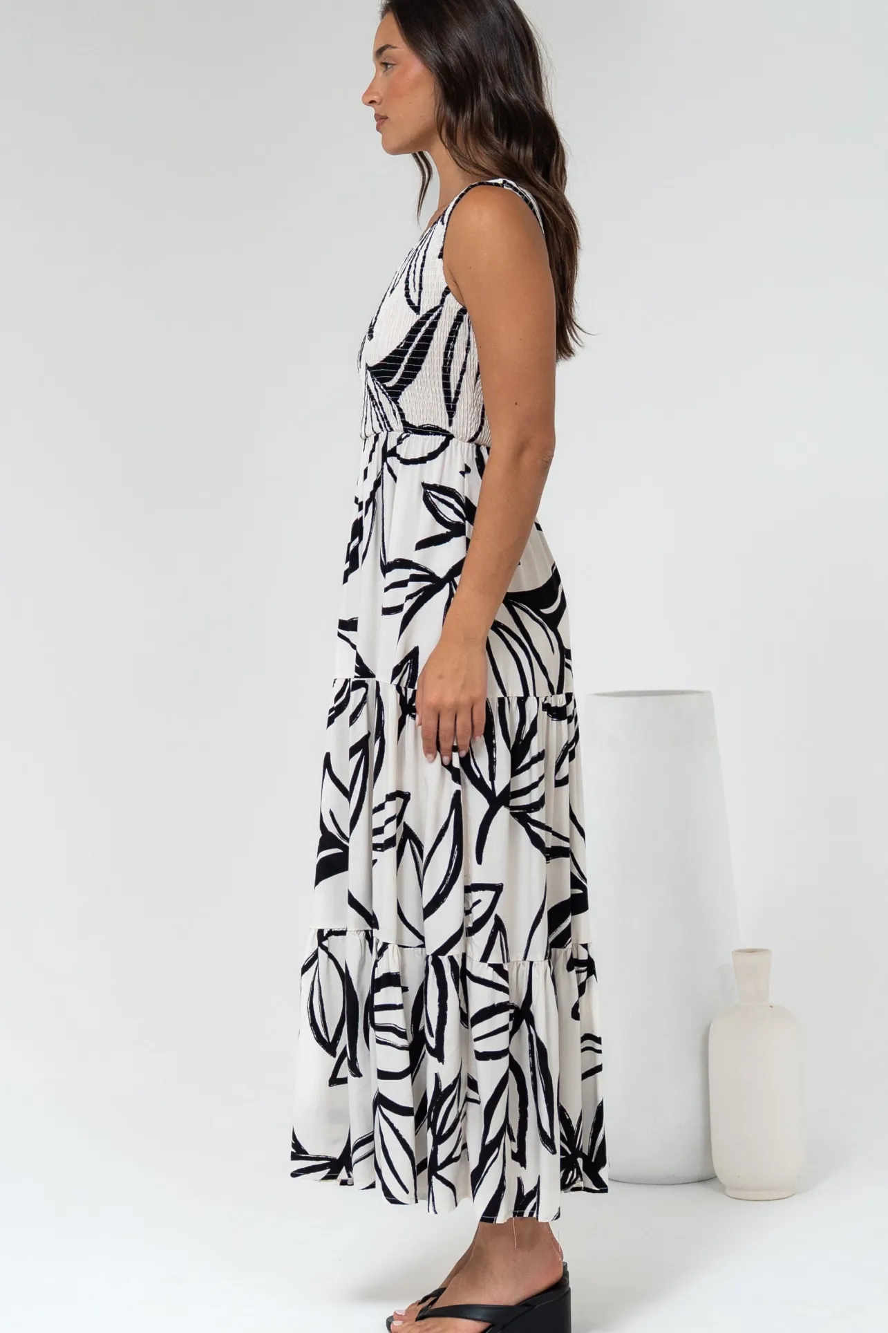Kleo Midi Dress - One Shoulder Elasticated Bodice A-Line Dress in Halsey Print>Salty Crush Hot