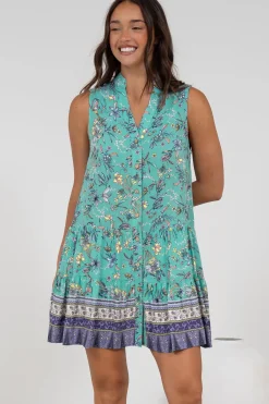 Kristy Mini Dress - Mandarin Collar Sleeveless Dress in Bristal Print><noscript><img width=