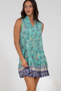 Kristy Mini Dress - Mandarin Collar Sleeveless Dress in Bristal Print><noscript><img width=