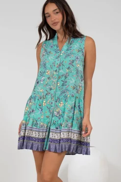 Kristy Mini Dress - Mandarin Collar Sleeveless Dress in Bristal Print><noscript><img width=