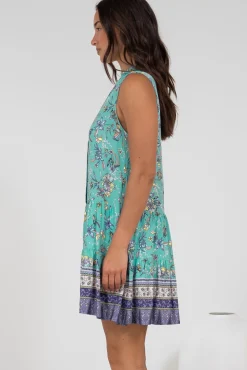 Kristy Mini Dress - Mandarin Collar Sleeveless Dress in Bristal Print><noscript><img width=