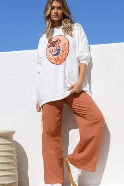 La Sirena Set - Graphic Long Sleeve Top and Pants with Stripe Accent in Orange>Salty Crush New