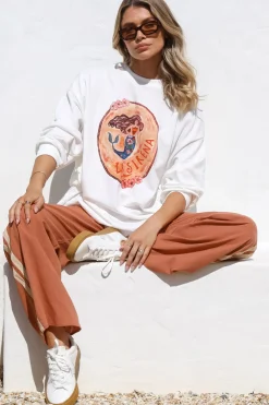 La Sirena Set - Graphic Long Sleeve Top and Pants with Stripe Accent in Orange>Salty Crush New