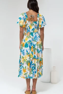Lalita Midi Dress - Elasticated Bodice A-Line Dress with Flutter Sleeves in Mizuki Print><noscript><img width=