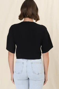 Lanara Top - Button Front Tie Up Top In Black><noscript><img width=