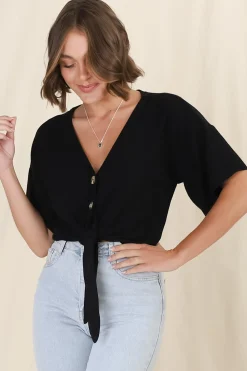 Lanara Top - Button Front Tie Up Top In Black><noscript><img width=