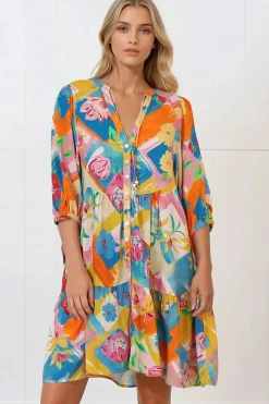Lea Mini Dress - 3/4 Sleeve Babydolll Dress in Seraphina Print><noscript><img width=