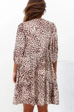 Leila Mini Dress - Mandarin Collar Balloon Sleeve with Tie Detail Smock Dress in Tatum Print><noscript><img width=