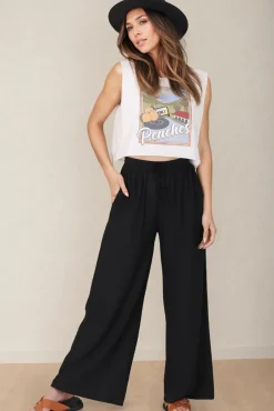 Leslie Linen Pants - Linen Elasticated Waist Straight Leg Pants in Black><noscript><img width=