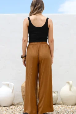 Leslie Linen Pants - Linen Elasticated Waist Straight Leg Pants in Terracotta><noscript><img width=