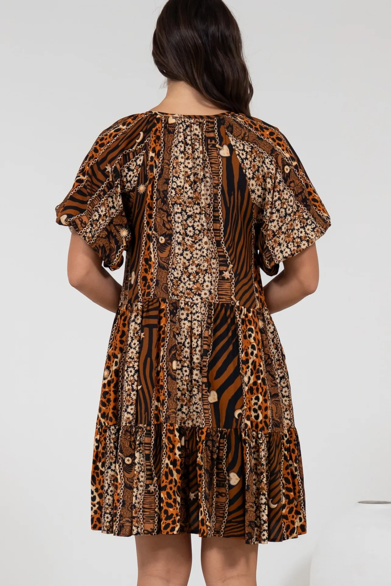 Lia Mini Dress - Balloon Sleeve Smock Dress in Riley Print>Salty Crush Hot