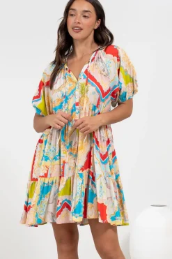Lia Mini Dress - Balloon Sleeve Smock Dress in Ecoya Print><noscript><img width=