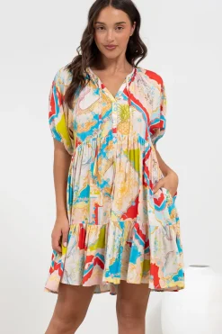 Lia Mini Dress - Balloon Sleeve Smock Dress in Ecoya Print><noscript><img width=