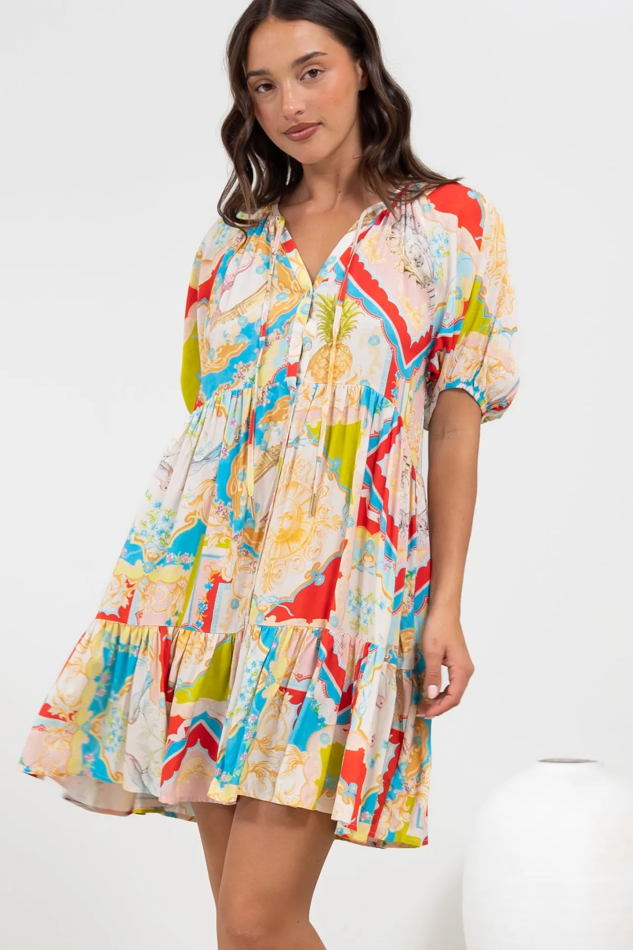 Lia Mini Dress - Balloon Sleeve Smock Dress in Ecoya Print>Salty Crush Outlet