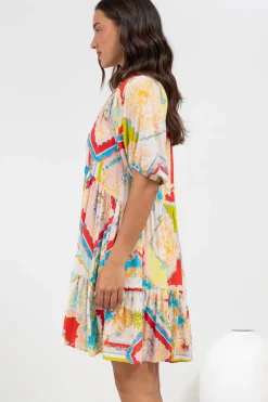 Lia Mini Dress - Balloon Sleeve Smock Dress in Ecoya Print><noscript><img width=