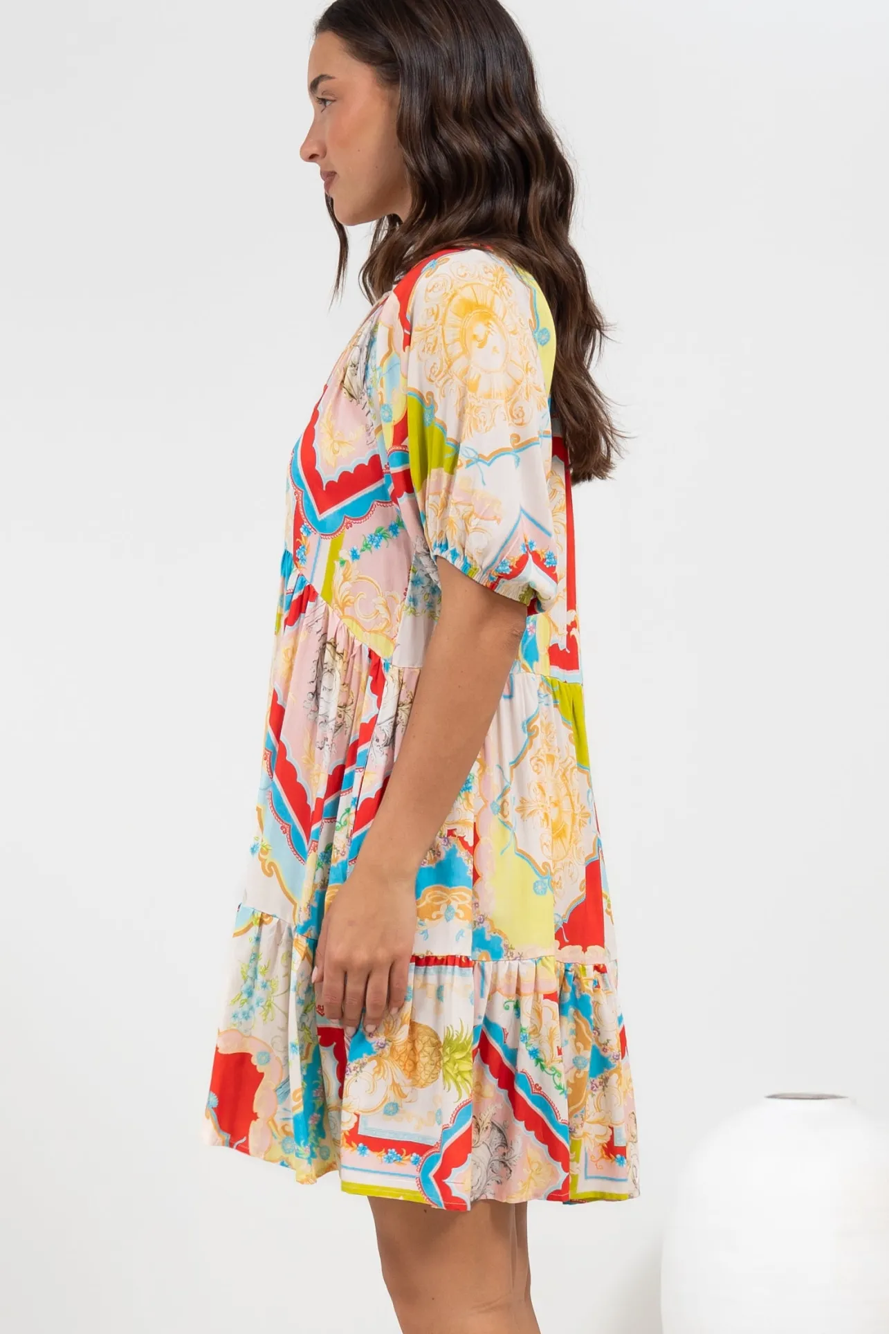Lia Mini Dress - Balloon Sleeve Smock Dress in Ecoya Print>Salty Crush Outlet