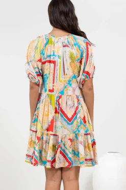 Lia Mini Dress - Balloon Sleeve Smock Dress in Ecoya Print><noscript><img width=