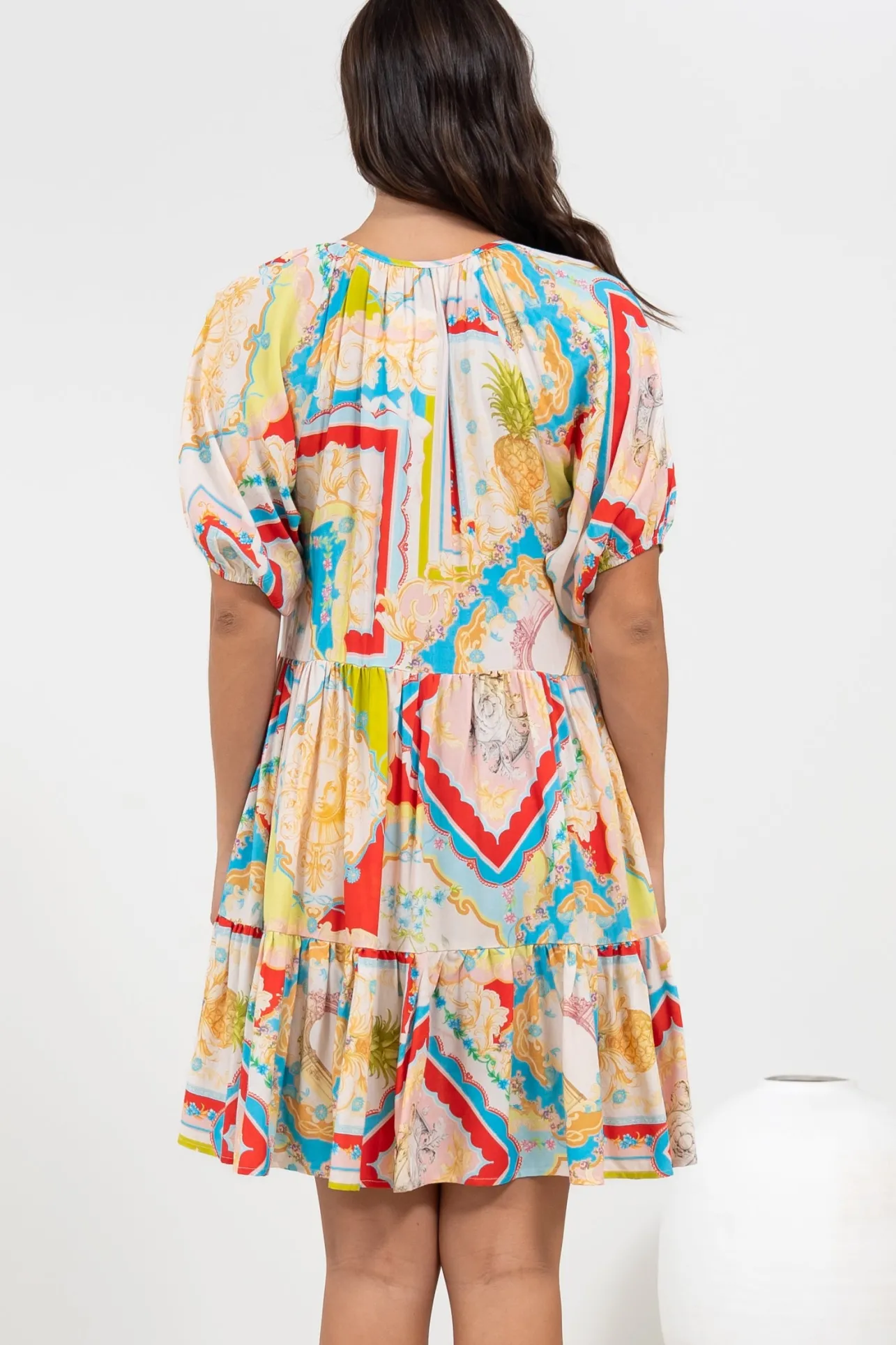 Lia Mini Dress - Balloon Sleeve Smock Dress in Ecoya Print>Salty Crush Outlet