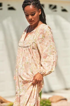 Liliana Midi Dress - V Neckline with Long Sleeves with Elastic Cuffs Dress in Tigerlily Print><noscript><img width=
