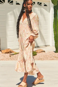 Liliana Midi Dress - V Neckline with Long Sleeves with Elastic Cuffs Dress in Tigerlily Print><noscript><img width=