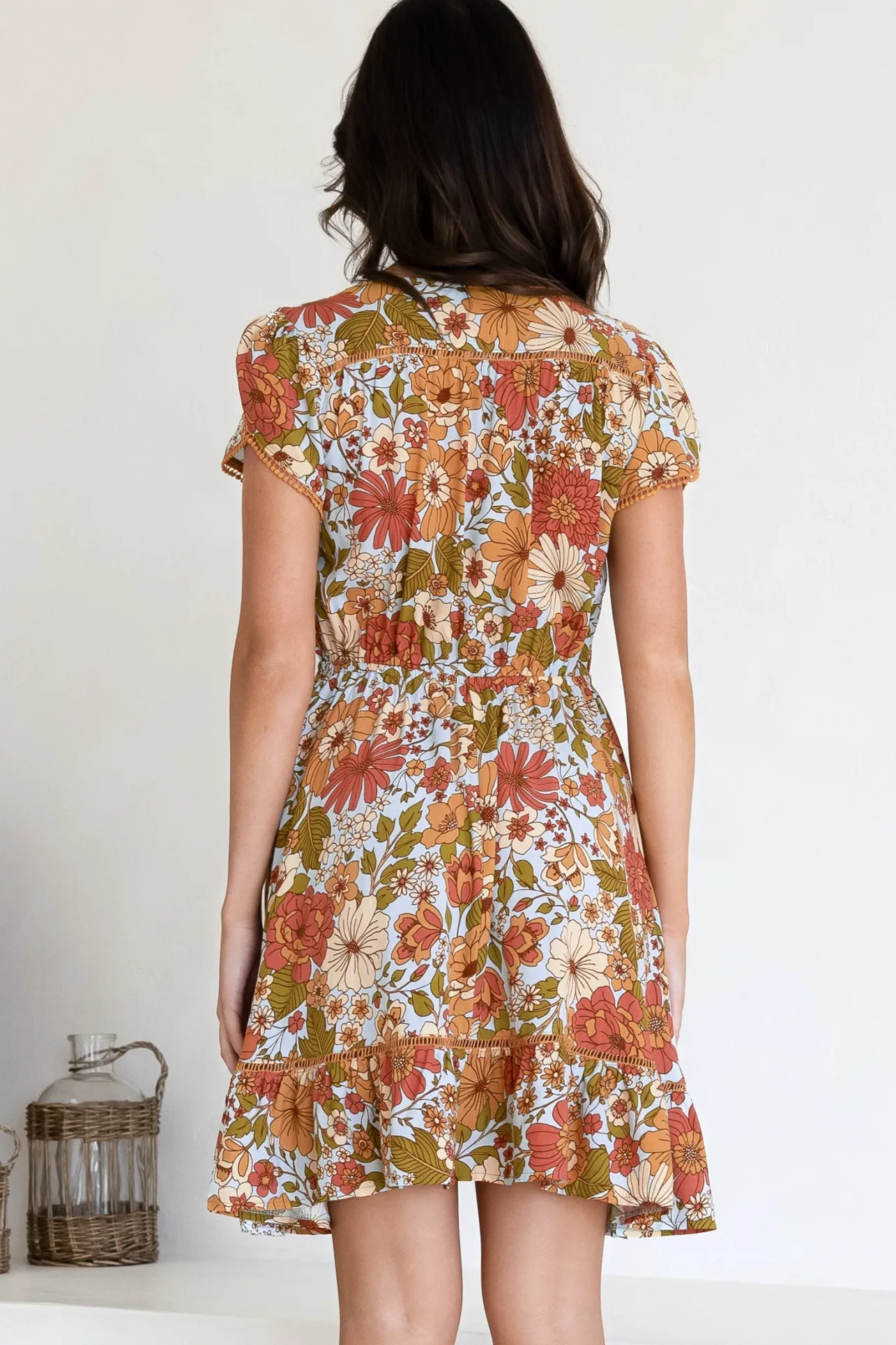 Lizzie Mini Dress - Butterfly Cap Sleeve Button Down Dress with Pockets in Mimosa Print>Jaase Best