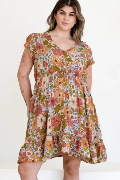 Lizzie Mini Dress - Butterfly Cap Sleeve Button Down Dress with Pockets in Mimosa Print><noscript><img width=