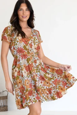 Lizzie Mini Dress - Butterfly Cap Sleeve Button Down Dress with Pockets in Mimosa Print><noscript><img width=