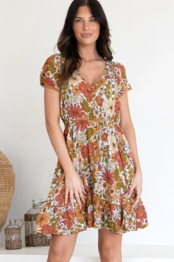 Lizzie Mini Dress - Butterfly Cap Sleeve Button Down Dress with Pockets in Mimosa Print><noscript><img width=