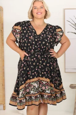 Lizzie Mini Dress - Butterfly Cap Sleeve Button Down Dress with Pockets in Eternity Print>Jaase Clearance