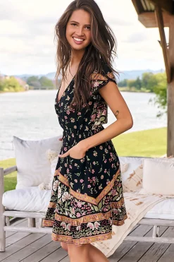 Lizzie Mini Dress - Butterfly Cap Sleeve Button Down Dress with Pockets in Eternity Print><noscript><img width=