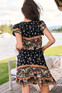 Lizzie Mini Dress - Butterfly Cap Sleeve Button Down Dress with Pockets in Eternity Print><noscript><img width=