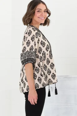 Loma Blouse - Pull Over Balloon Sleeve Smock in Aida Print Cream><noscript><img width=
