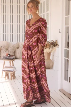 London Maxi Dress - Balloon Sleeve Shift Dress in Savanna Print><noscript><img width=