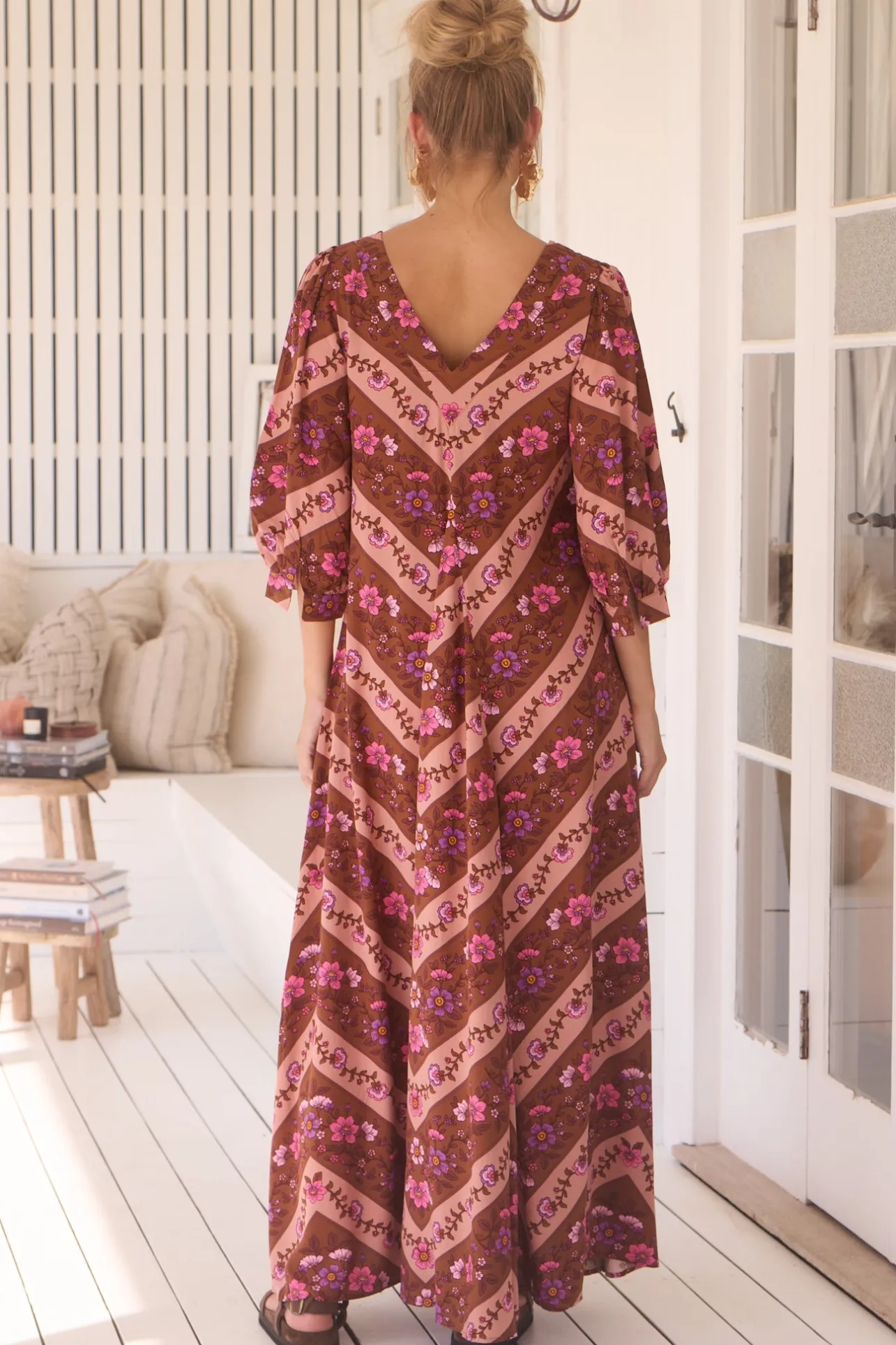 London Maxi Dress - Balloon Sleeve Shift Dress in Savanna Print>Jaase Outlet