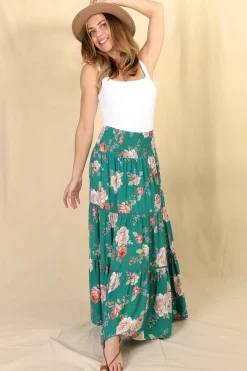 Louise Maxi Skirt/Midi Dress - Shirred Waistband Tiered Skirt or Dress in Floral Print><noscript><img width=