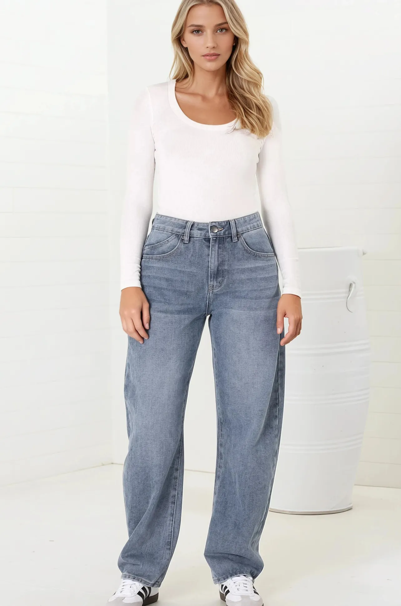 Luca Jeans - Whiskers Relaxed Barrel Jean in Stone Wash Denim>Salty Crush Online
