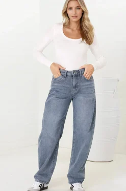 Luca Jeans - Whiskers Relaxed Barrel Jean in Stone Wash Denim><noscript><img width=