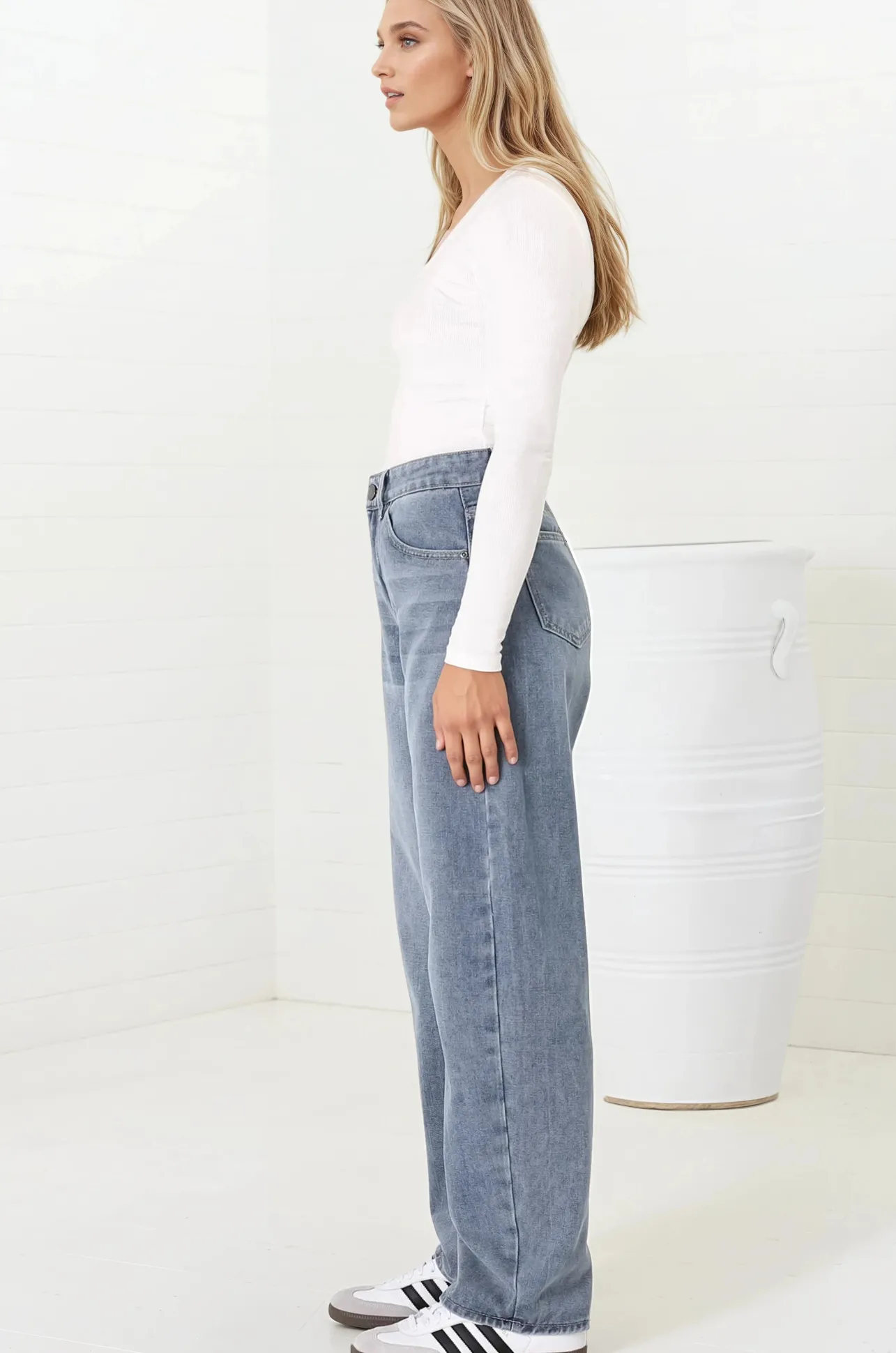 Luca Jeans - Whiskers Relaxed Barrel Jean in Stone Wash Denim>Salty Crush Online