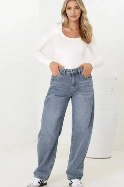 Luca Jeans - Whiskers Relaxed Barrel Jean in Stone Wash Denim><noscript><img width=