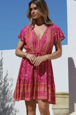 Lucille Mini Dress - Cap Sleeve A Line Dress in Quinne Print><noscript><img width=
