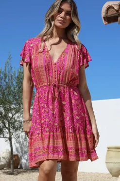 Lucille Mini Dress - Cap Sleeve A Line Dress in Quinne Print><noscript><img width=