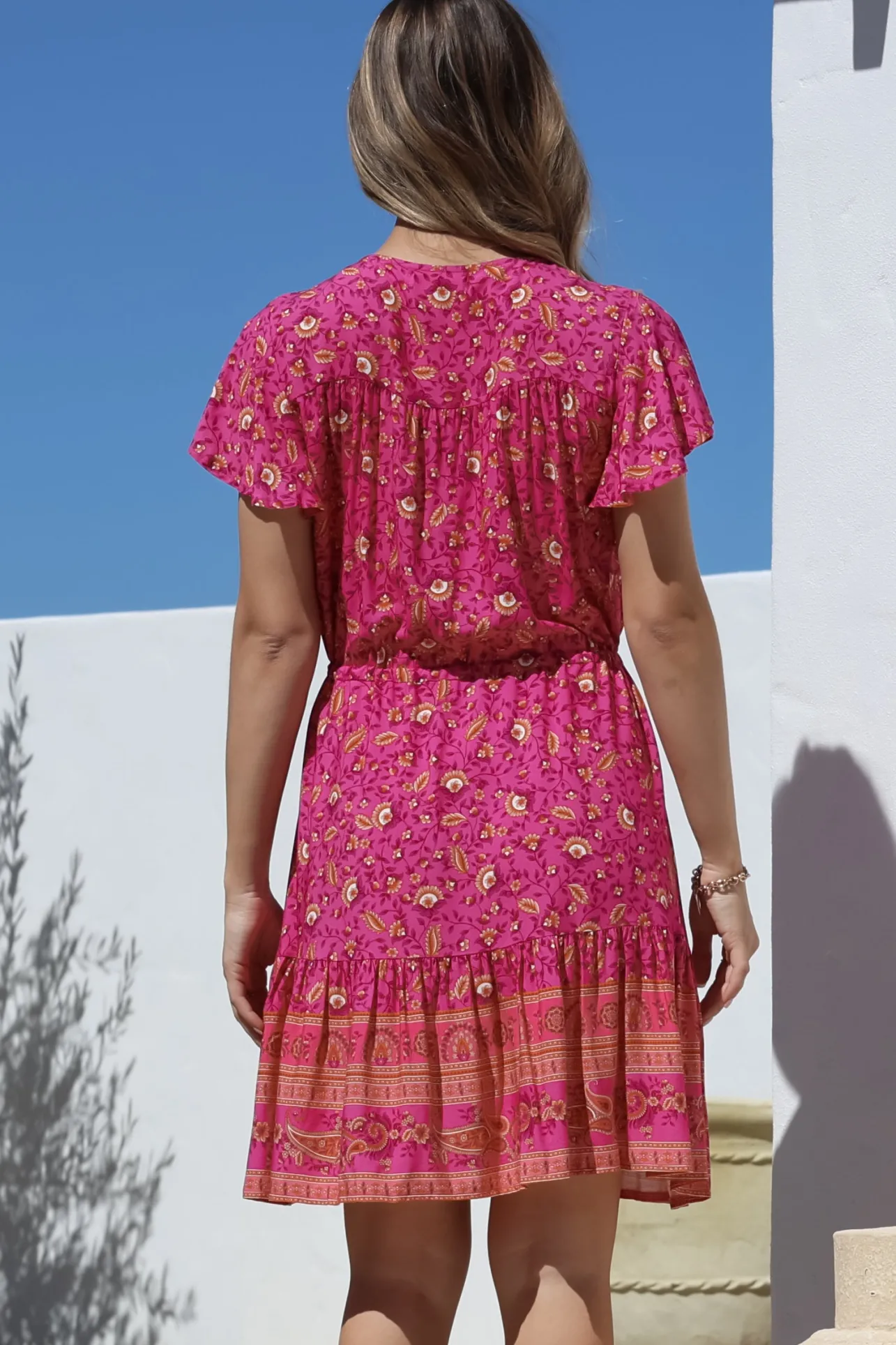 Lucille Mini Dress - Cap Sleeve A Line Dress in Quinne Print>Salty Crush Clearance