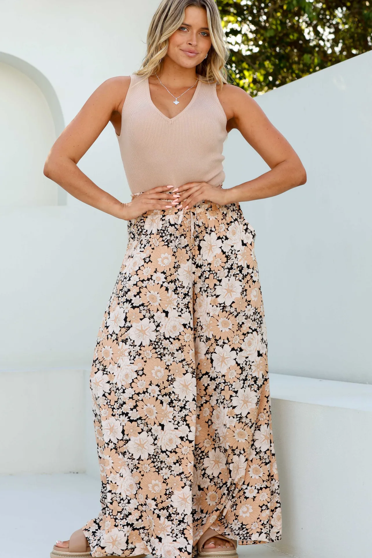 Lyanna Pants Paper Bag High Waisted Wide Leg Pants with Floral Print>Salty Crush Discount