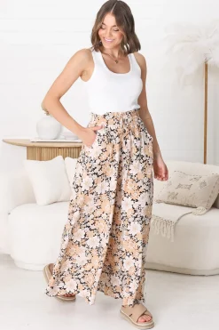 Lyanna Pants Paper Bag High Waisted Wide Leg Pants with Floral Print><noscript><img width=