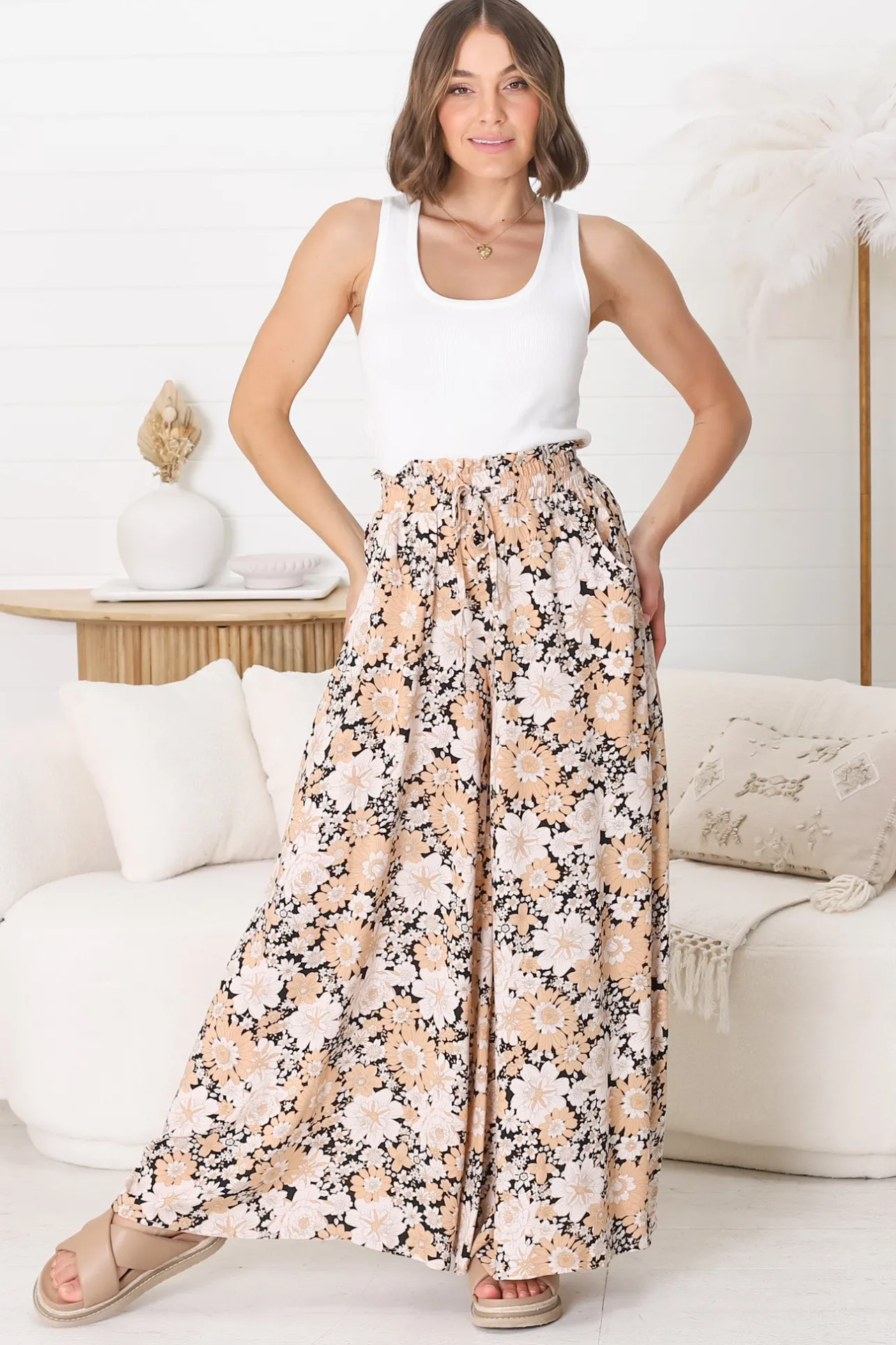 Lyanna Pants Paper Bag High Waisted Wide Leg Pants with Floral Print>Salty Crush Discount