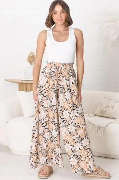 Lyanna Pants Paper Bag High Waisted Wide Leg Pants with Floral Print><noscript><img width=